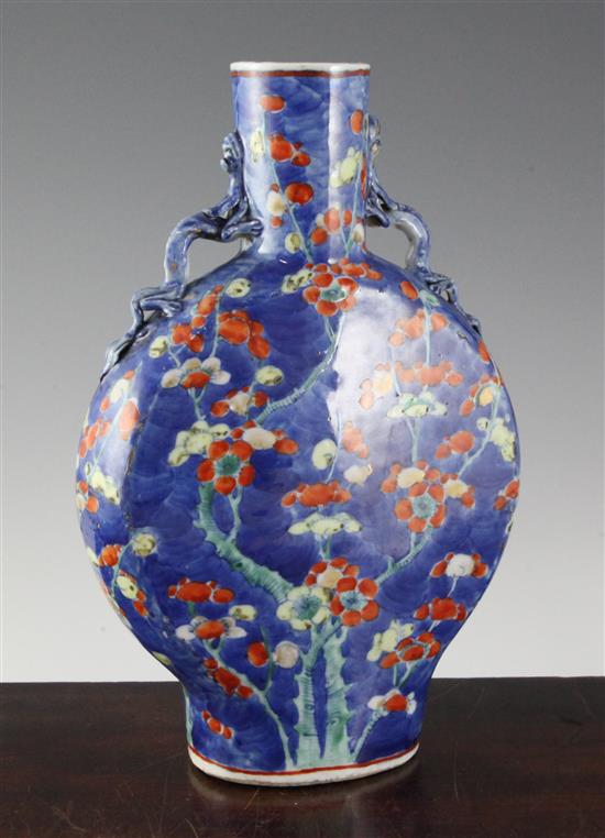 A Chinese enamelled blue and white moon flask, 19th century, 30.5cm